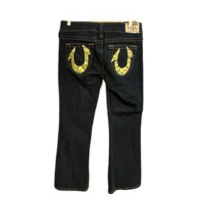 True Religion Gold Horseshoe Bobby Flare Jeans Sz 31 Dark Wash Made In USA